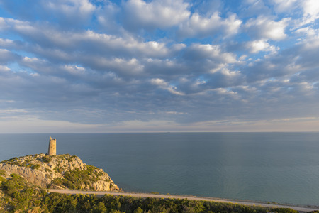 Colomera tower and green way in Oropesa del Mar (Castellon, Spain).の写真素材