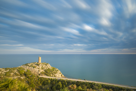 Colomera tower and green way in Oropesa del Mar (Castellon, Spain).の写真素材