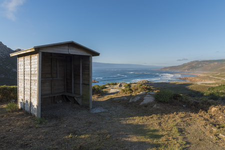 Wooden hut in Cementerio de los Ingleses coast (Camarinas, La Coruna - Spain).の写真素材