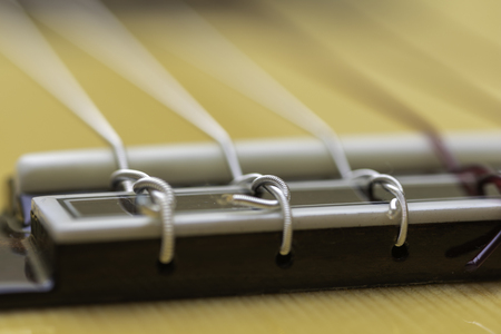Knots of the strings of a guitar.
