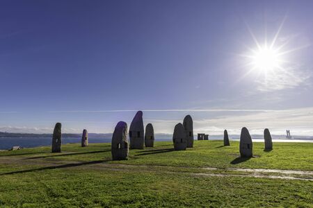 Menhirs in the coast of Hercules Tower (La Coruna, Spain).の写真素材