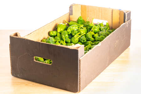 Box of green peppers.の写真素材