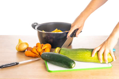 Cutting zucchini.の写真素材