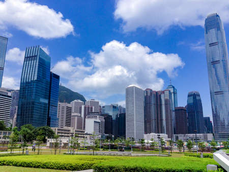 Towers of Hong Kong Island, looking over the park fromthe docks