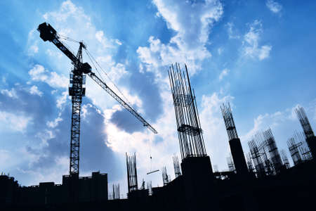 Under Construction Site Silhouette with blue skyの写真素材