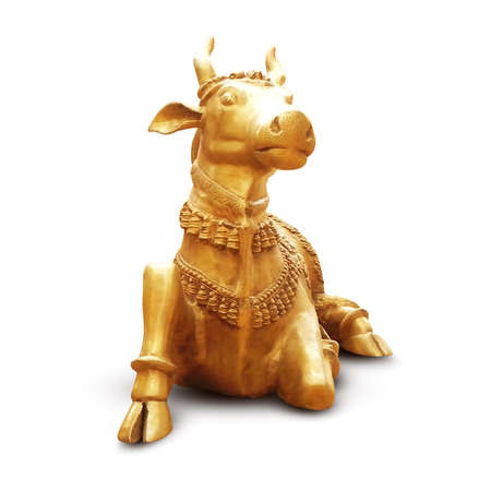 golden goat statue isolated on white background. 3d illustration.の写真素材