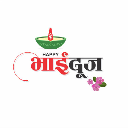 Hindi Typography - Happy Bhai Dooj - Means Happy Bhai Dooj. An Indian Festival. Editable Illustrationのイラスト素材