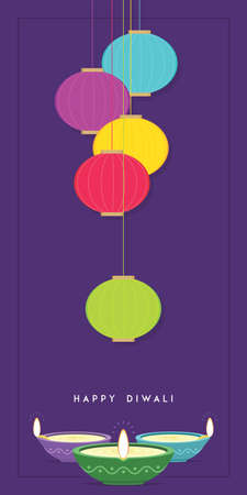 Decorative Diwali Greeting Card Creative Template. Oil Lamp Illustration.のイラスト素材
