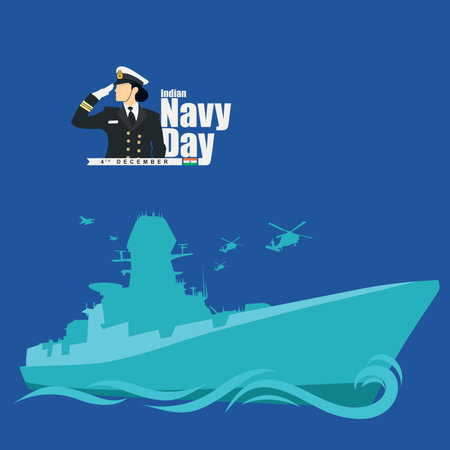 Creative Template Design for Indian Navy Day, 4 December. Editable Illustration of War Ship.のイラスト素材