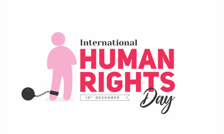 Creative Banner Design for International Human Rights Day. Human Figure with Slave Shackle. Editable Illustration.のイラスト素材