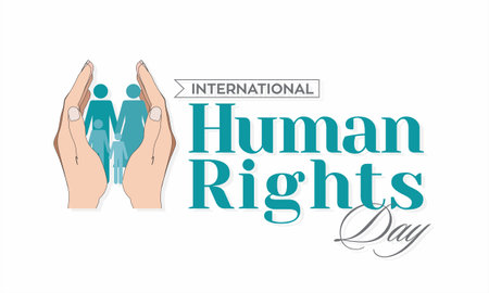 Creative Template Design for International Human Rights Day. Hands Protecting Human Rights. Editable Illustration.のイラスト素材