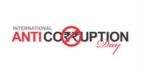 Creative Typography of International Anti Corruption Day. Banner Design for Anti Corruption Day. Indian Rupee Symbol. Illustration.のイラスト素材