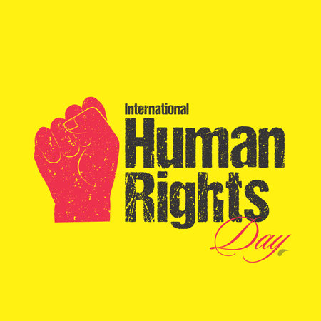 Grunge Typography of International Human Rights Day with Raised Fist. Editable Illustration.のイラスト素材