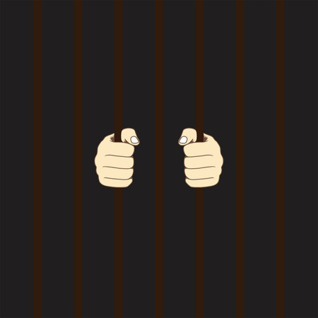 Hand Drawn Vector of Prisoner, Holding Jail Bars. Editable Illustration.のイラスト素材