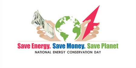 Conceptual Banner Design for National Energy Conservation Day. Save Energy. Save Money. Save Planet. Editable Illustration.のイラスト素材