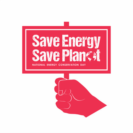 Conceptual Template for National Energy Conservation Day. Hand Holding Banner of Save Energy, Save Planet. Editable Illustration.のイラスト素材