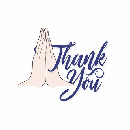 Conceptual Typography of Thank You. Unique Creative Template Design of Thank You. Folded Hand Illustration.のイラスト素材