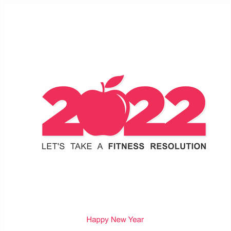Conceptual Card Design for Happy New Year 2022. Lets Take A Fitness Resolution. Editable Illustration.のイラスト素材