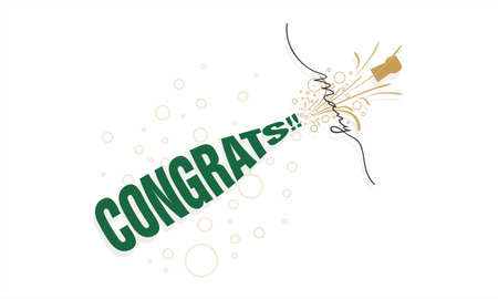 Beautiful Creative Typography of Many Congrats. Champagne Bottle Explosion Created with Congrats Word. Editable Illustration.のイラスト素材