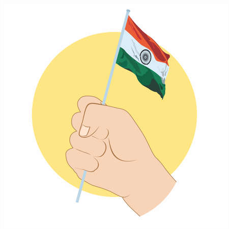 Vector of Hand Holding Miniature Indian Flag. Editable Illustration Indian flag.のイラスト素材