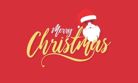 Merry Christmas Wishing Greeting Card. Typographic Template Design for Christmas Festival. Editable Illustration of Santa Claus Face.のイラスト素材