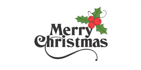 Merry Christmas Wishing Greeting Card Design. Calligraphic Banner Design for Christmas. Editable Illustration of Holly Christmas Leaves.のイラスト素材