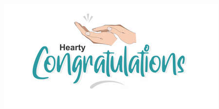 Typographic Template Design for Congratulations. Beautiful Calligraphy of Hearty Congratulations. Editable Illustration of Clapping Hands.のイラスト素材