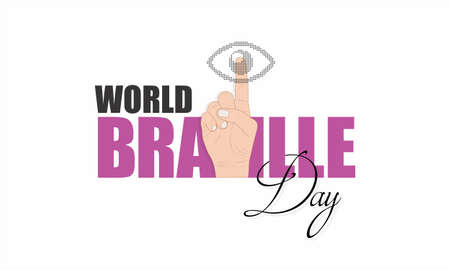 Creative Template Design for World Braille Day. Editable Illustration of Hand with Index Finger Reading Braille Language.のイラスト素材
