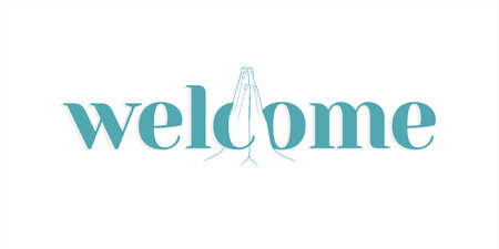 Typographic Template Design of Welcome. Creative Calligraphy ow Welcome Word. Illustration of Folded Hands.のイラスト素材