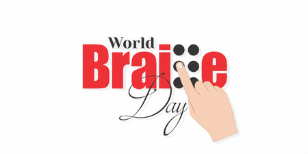 Conceptual Temple Design for World Braille Day. Editable Illustration of Forefinger Reading Braille Language.のイラスト素材