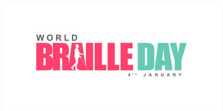 Conceptual Banner Design for World Braille Day. Editable Illustration of A Walking Blind Person with Cane.のイラスト素材