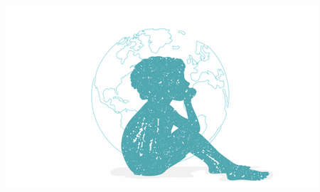Vector of Poor Staring Hungry Orphan Child. World War Refugee Kid, Street Beggars. Editable Illustration.のイラスト素材