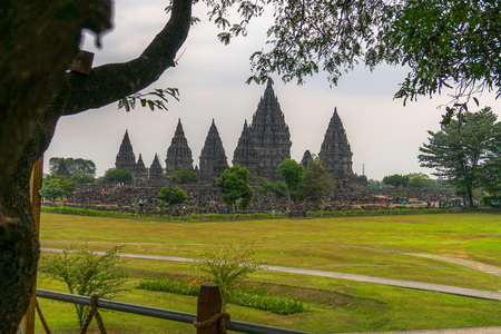 Prambanan temple from behind the tree, Yogyakarta, Indonesia.のeditorial素材