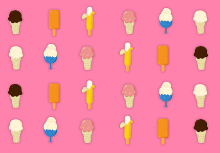 Summer pink background with ice cream pattern is perfect for prints, cards, wall decorations, etc.の写真素材