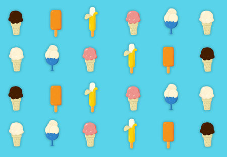 Blue background with ice cream pattern is perfect for prints, cards, wall decorations, etc.の写真素材