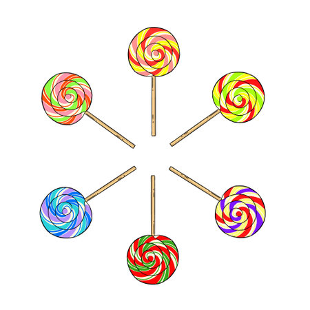 Six Lollipop background pattern. Perfect for practicing coloring, drawing, printing, wallpaper, prints, cards, etc.の写真素材