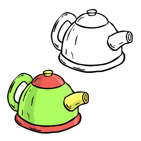 Kettle vector illustration. Perfect for art, postcards, cards, wall decor, t-shirts, cards, prints, drawing books, coloring books, wallpaper, prints, cards, ect.の写真素材