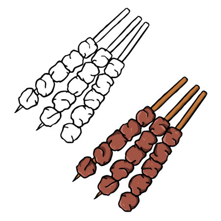 The satay illustration is perfect for art, postcards, cards, wall decor, t-shirts, cards, prints, drawing books, coloring books, wallpaper.の写真素材