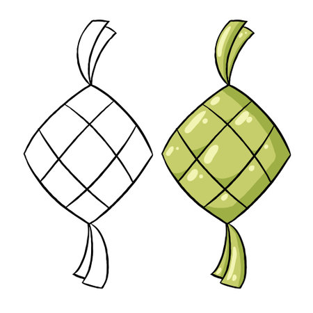 Ketupat is a traditional Muslim food in Southeast Asia during the month of Ramadhan. Perfect for coloring, drawing practice, printing, wallpaper, packaging paper design, textile.の写真素材