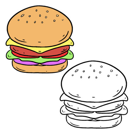 Burger illustration perfect for art, postcards, cards, wall decor, t-shirts, cards, prints, drawing books, coloring books, wallpaper, prints, cards, ect.の写真素材