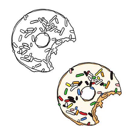 Donuts with colorful chocolate topping. Perfect for practice coloring, drawing, printing, wallpaper, prints, cards, etc.の写真素材