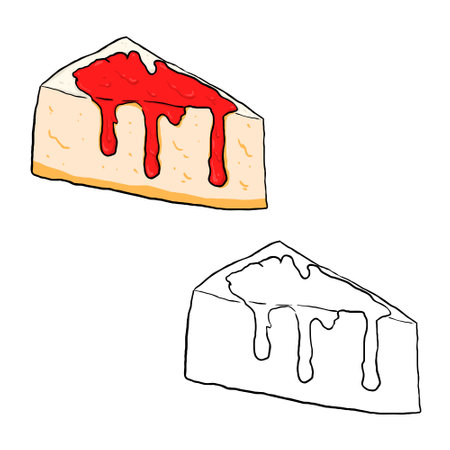 Vector illustration of cheesecake with strawberry cream. Perfect for practicing coloring, drawing, printing, wallpaper, prints, cards, etc.の写真素材