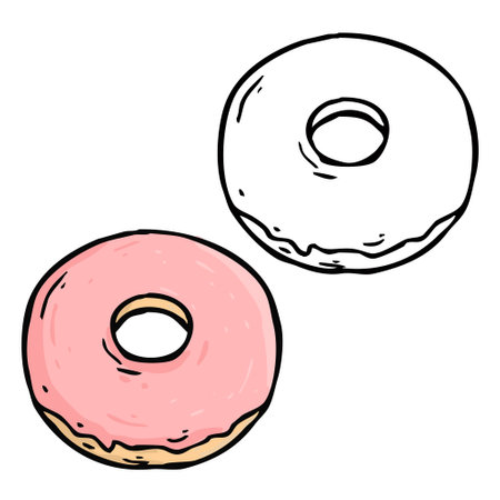 Donut vector illustration. Perfect for art, postcards, cards, wall decor, t-shirts, cards, prints, drawing books, coloring books, wallpaper, prints, cards, ect.の写真素材