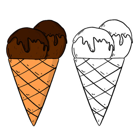 Chocolate ice cream cone. Perfect for practicing coloring, drawing, printing, wallpaper, prints, cards, etc.の写真素材
