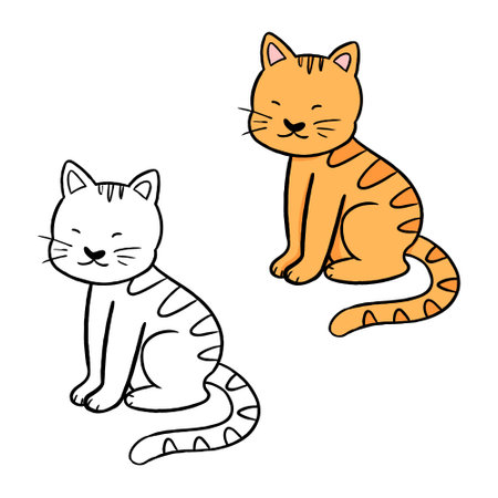 Vector illustration of an orange cat or kitten. Perfect for practicing coloring, drawing, printing, wallpaper, prints, cards, etc.の写真素材