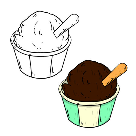Chocolate ice cream with cup. Perfect for practicing coloring, drawing, printing, wallpaper, prints, cards, etc.の写真素材
