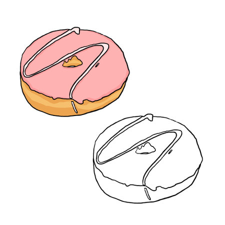 Vector illustration of a strawberry topping donut. Perfect for art, postcards, cards, wall decor, t-shirts, cards, prints, drawing books, coloring books, wallpaper, prints, cards,の写真素材