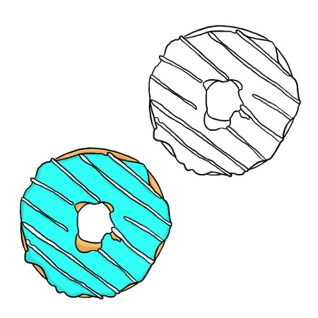 Blue donut with outline. Perfect for art, postcards, cards, wall decor, t-shirts, cards, prints, drawing books, coloring books, wallpaper, prints, cards, ect.の写真素材