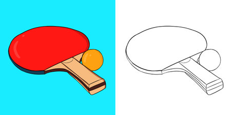 Orange ball with red table tennis paddle.の写真素材