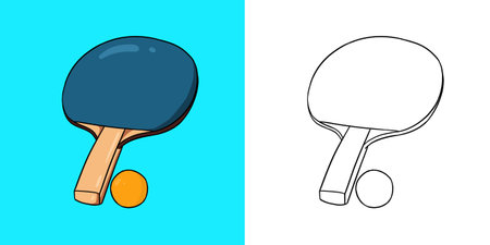 blue table tennis paddle with ball. Perfect for art, postcards, cards, wall decor, t-shirts, cards, prints, picture books, coloring books, wallpapers, prints, cards, etc.の写真素材